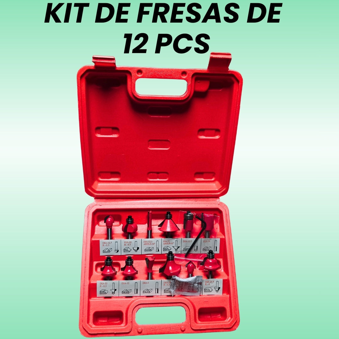 KIT DE FRESAS DE 12 PCS PARA RUTEADORA